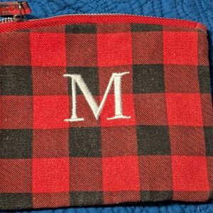 Plaid Red and Black Monogrammed Pouch (EUC)